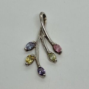 Vtg 925 Sterling Silver Rainbow Cz Spray / Branch Pendant